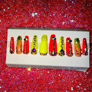 Lime green and hot pink bling press on nails! Handmade! Quality! Reusable!Custom